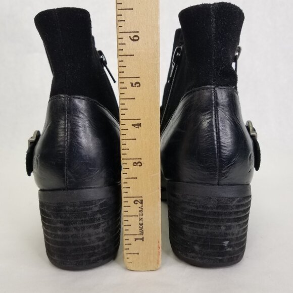 Born Korita Western Boot Women's 7.5 Black Leather Suede Zip Sides Buckle Heel - Picture 16 of 16